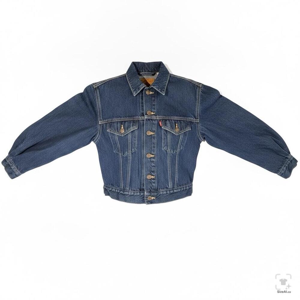 Levi's Jacket Womens Small Blue Denim Jean Cropped Trucker Button Front Red Tab